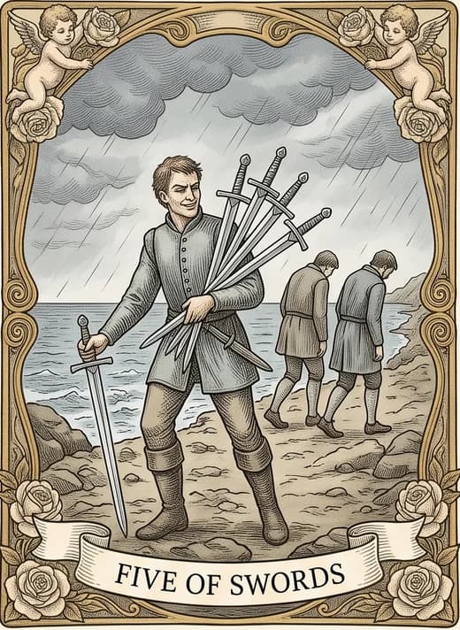 Карта Таро «Пятёрка Мечей»